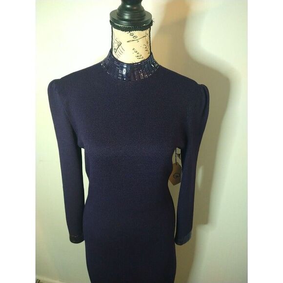 St John Wool & Linen Open Back Puff Sleeve  dress Purple Sz 4  Boho Vintage Y2k - Picture 7 of 15